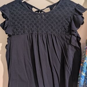 LOFT Dark Blue Eyelet Detail Blouse